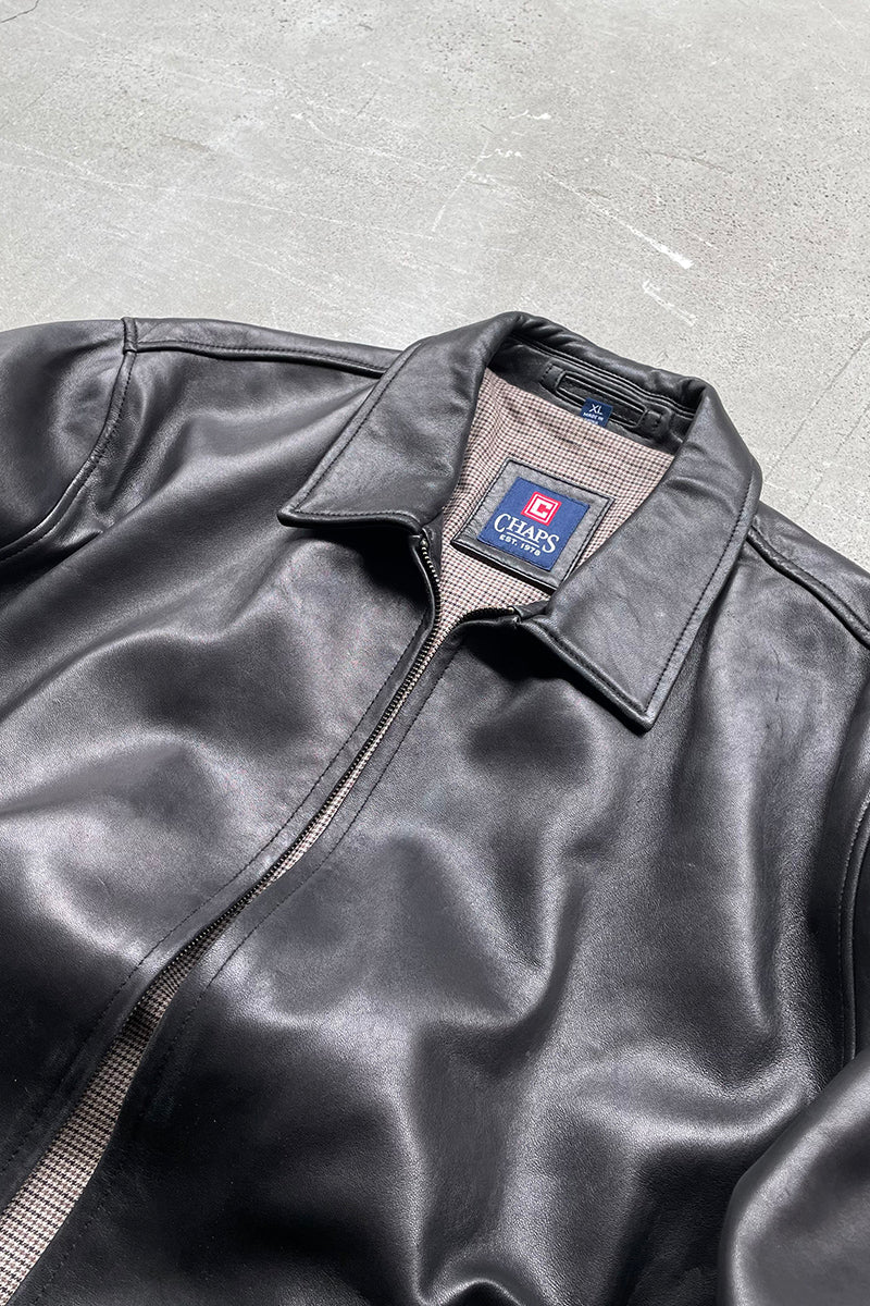 90'S LEATHER ZIP UP JACKET / BLACK [SIZE: XL USED]