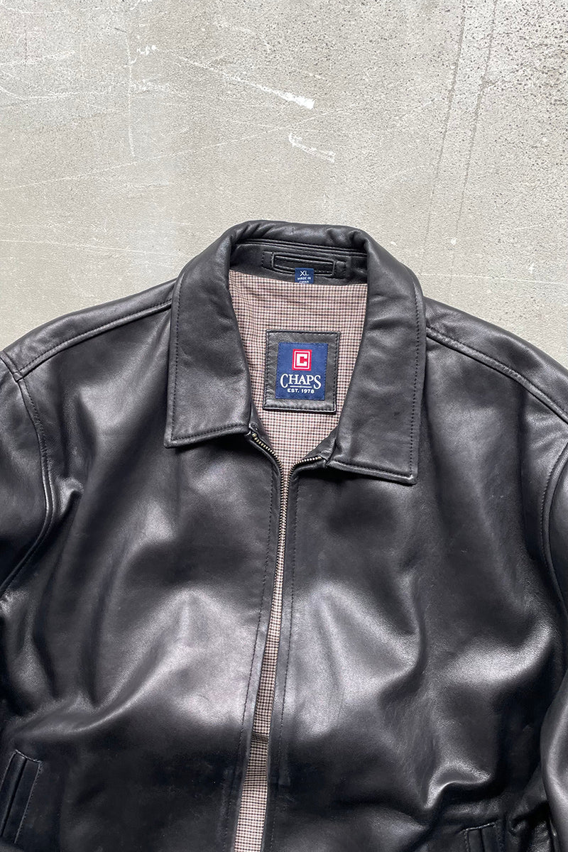 90'S LEATHER ZIP UP JACKET / BLACK [SIZE: XL USED]