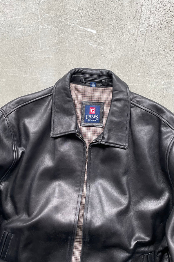 90'S LEATHER ZIP UP JACKET / BLACK [SIZE: XL USED]
