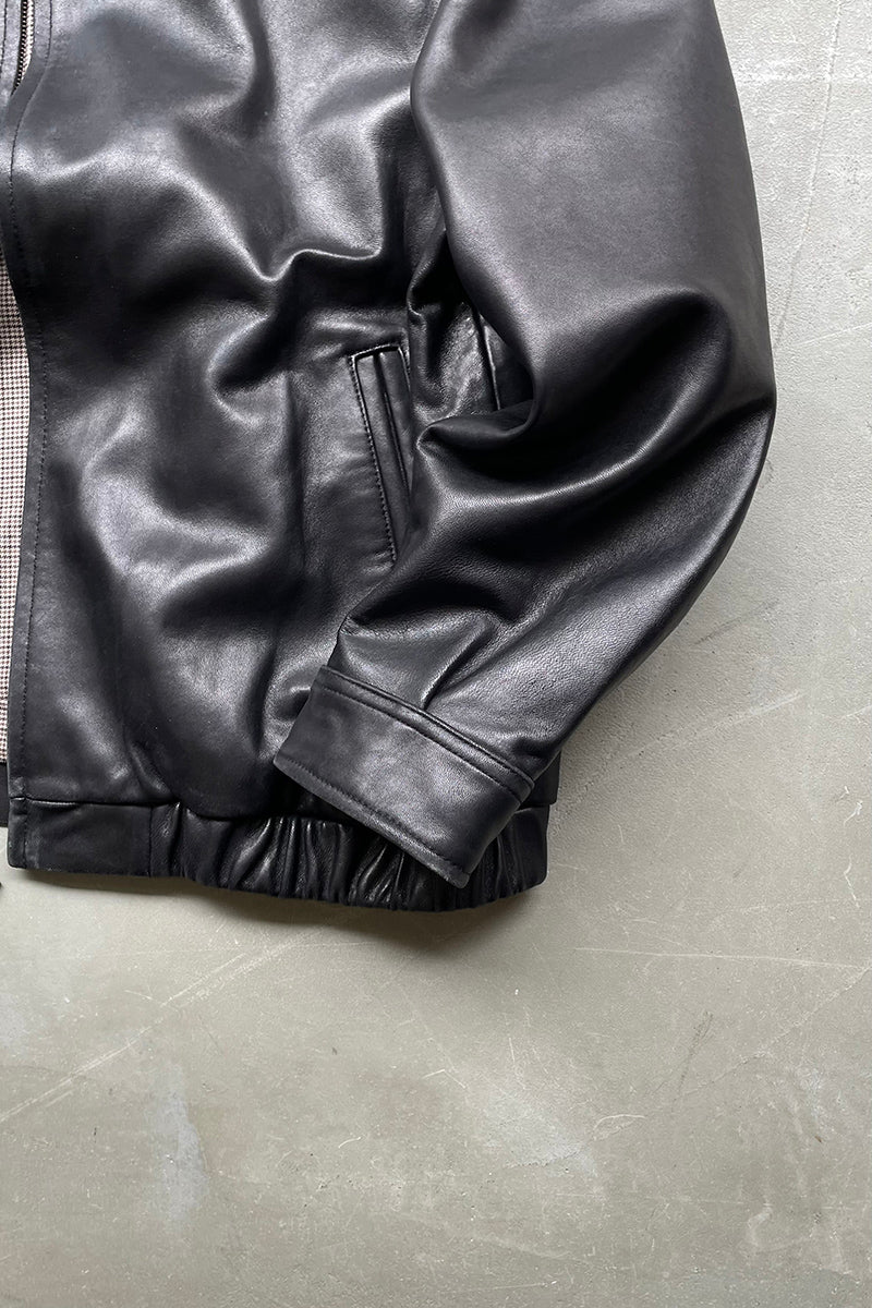 90'S LEATHER ZIP UP JACKET / BLACK [SIZE: XL USED]