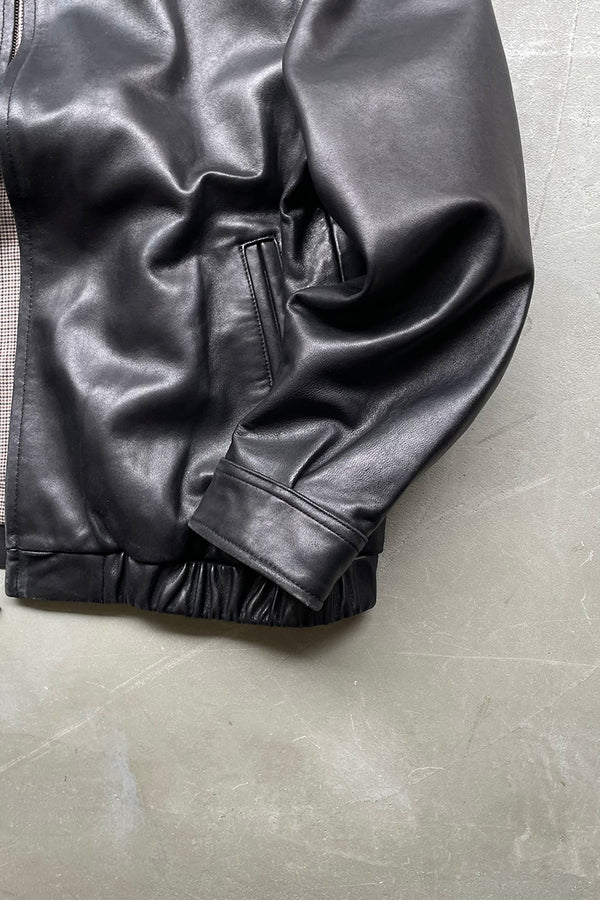 90'S LEATHER ZIP UP JACKET / BLACK [SIZE: XL USED]