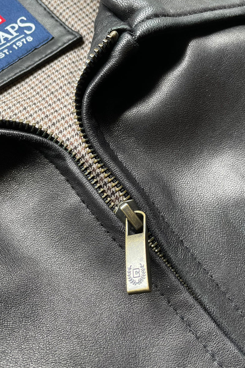 90'S LEATHER ZIP UP JACKET / BLACK [SIZE: XL USED]