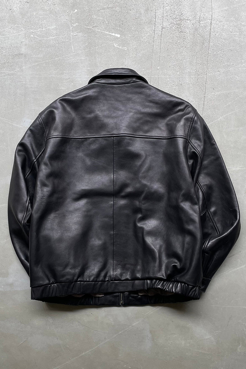 90'S LEATHER ZIP UP JACKET / BLACK [SIZE: XL USED]