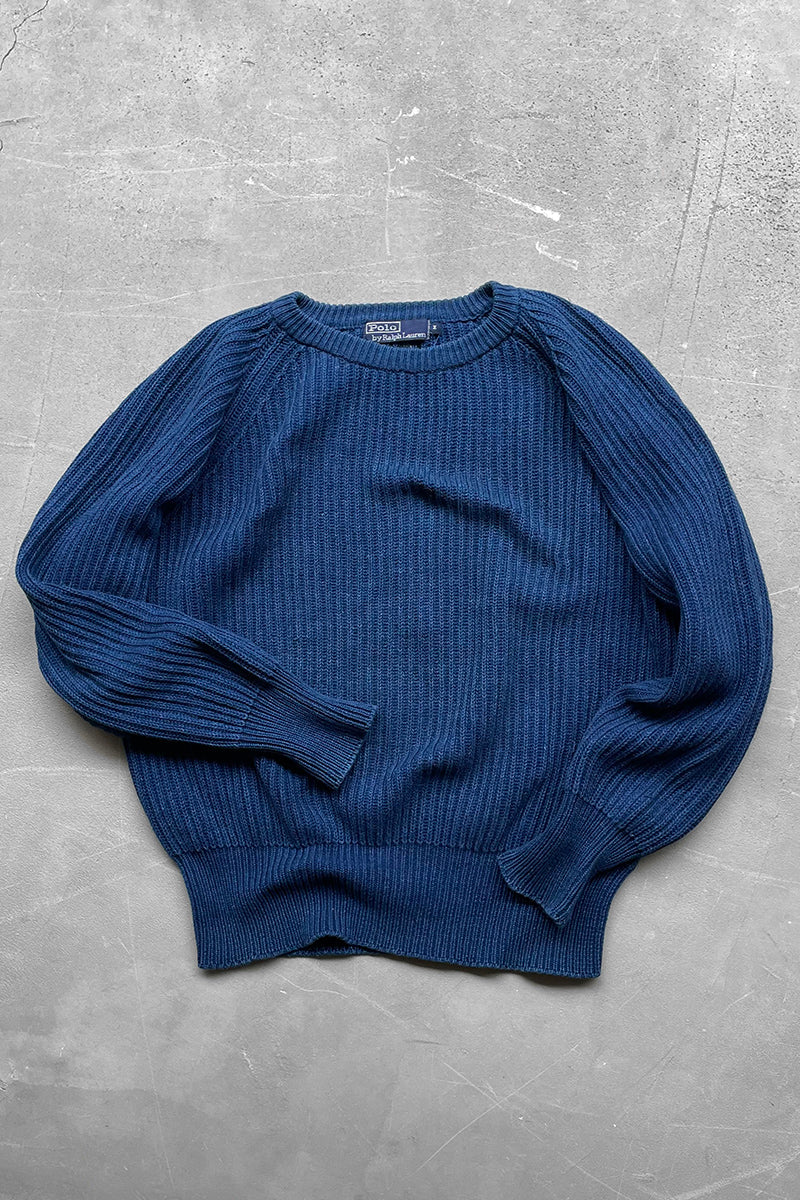 90'S COTTON KNIT SWEATER / INDIGO [SIZE: M USED]