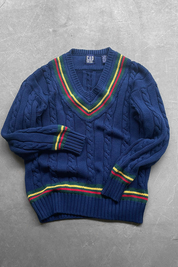 88-90'S V-NECK TILDEN COTTON SWEATER / NAVY [SIZE: S USED]