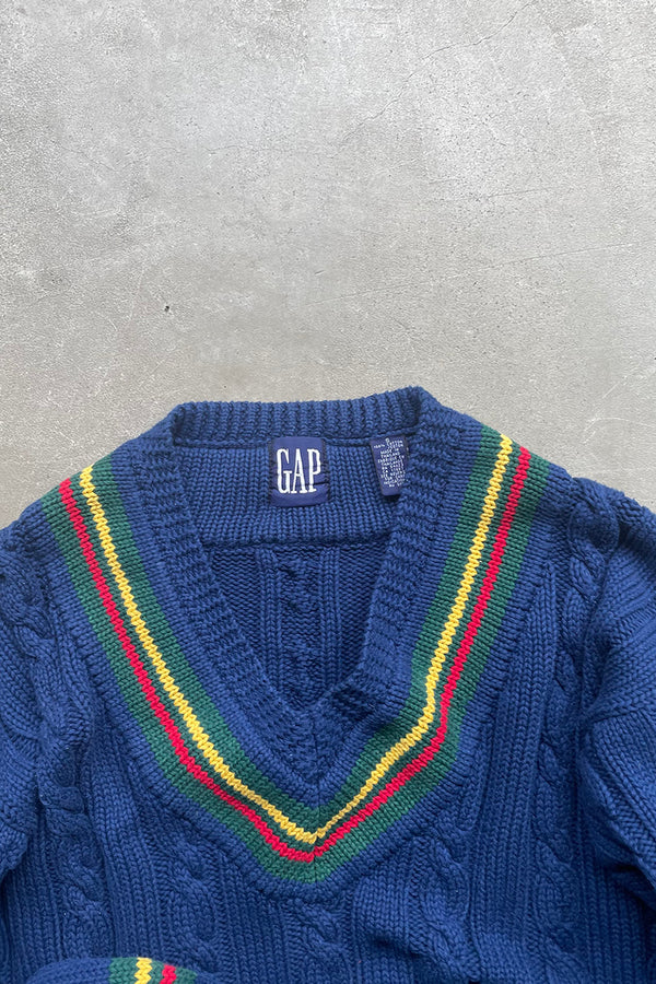 88-90'S V-NECK TILDEN COTTON SWEATER / NAVY [SIZE: S USED]
