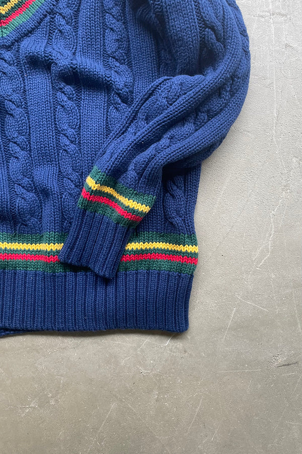 88-90'S V-NECK TILDEN COTTON SWEATER / NAVY [SIZE: S USED]