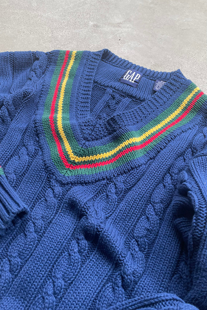 88-90'S V-NECK TILDEN COTTON SWEATER / NAVY [SIZE: S USED]