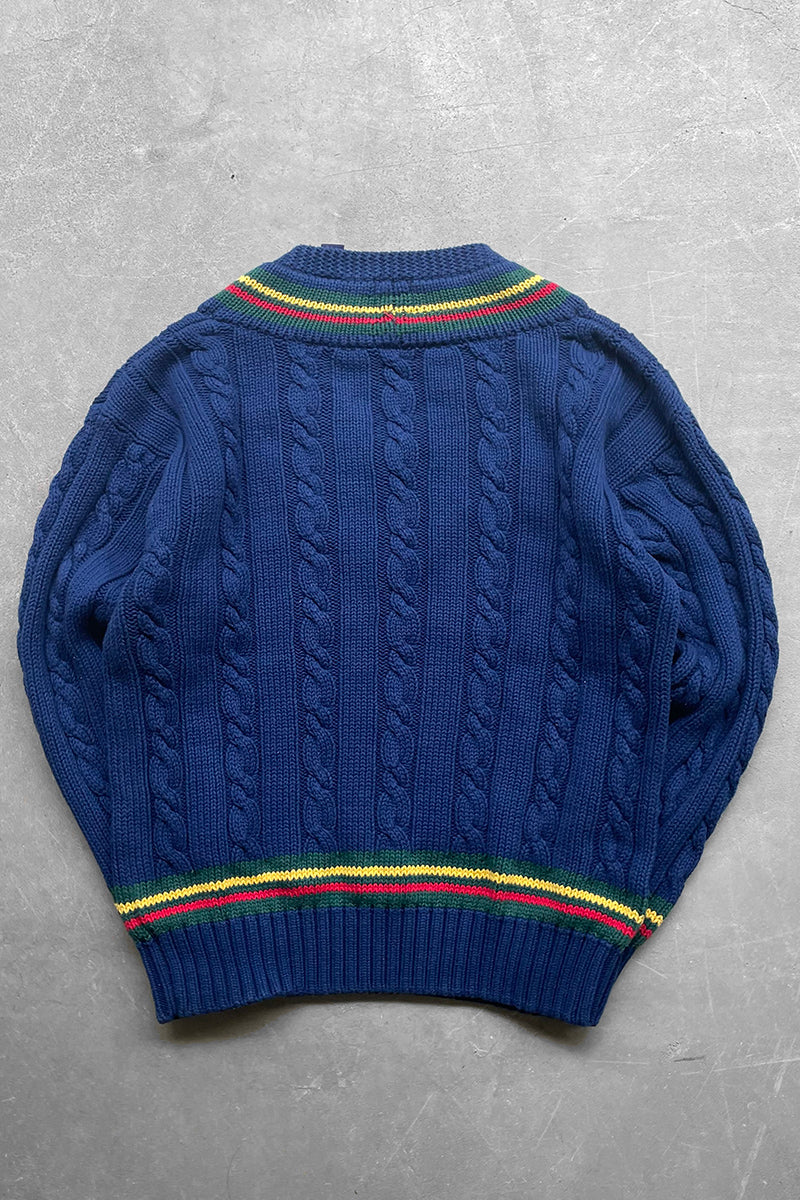 88-90'S V-NECK TILDEN COTTON SWEATER / NAVY [SIZE: S USED]