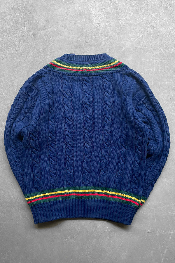 88-90'S V-NECK TILDEN COTTON SWEATER / NAVY [SIZE: S USED]