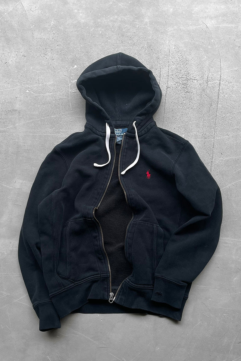90s ZIP SWEAT HOODIE / NAVY [SIZE: S USED]