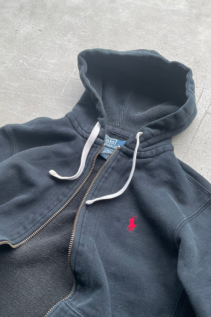 90s ZIP SWEAT HOODIE / NAVY [SIZE: S USED]