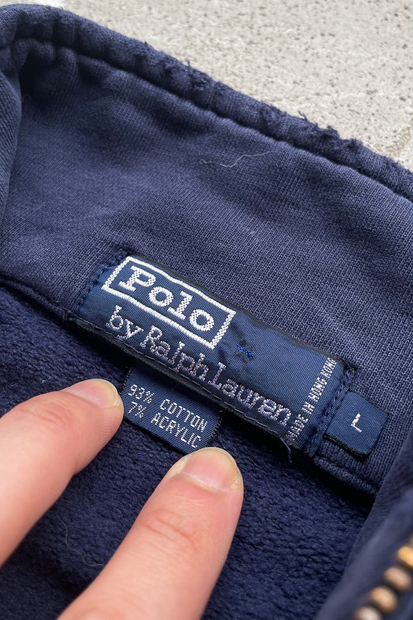 90'S HALF-ZIP SWEATSHIRT USA PRINT / NAVY [SIZE: L USED]