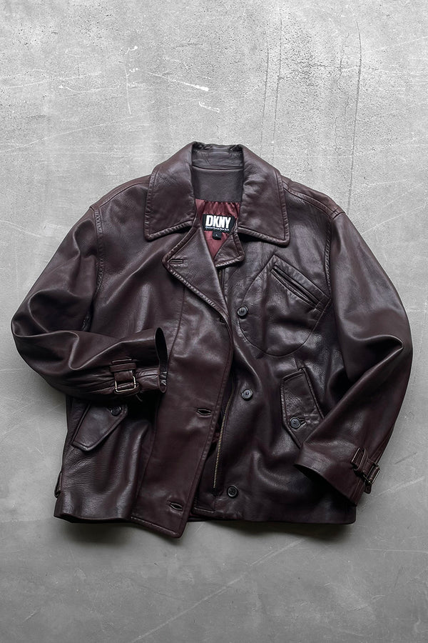 MADE IN USA 90'S LEATHER SHORT COAT / BROWN [SIZE: L USED]