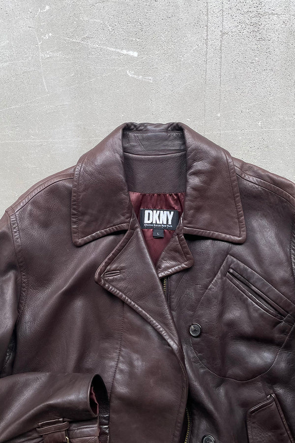 MADE IN USA 90'S LEATHER SHORT COAT / BROWN [SIZE: L USED]