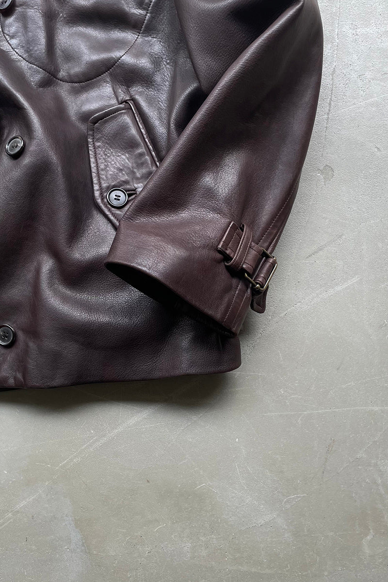 MADE IN USA 90'S LEATHER SHORT COAT / BROWN [SIZE: L USED]