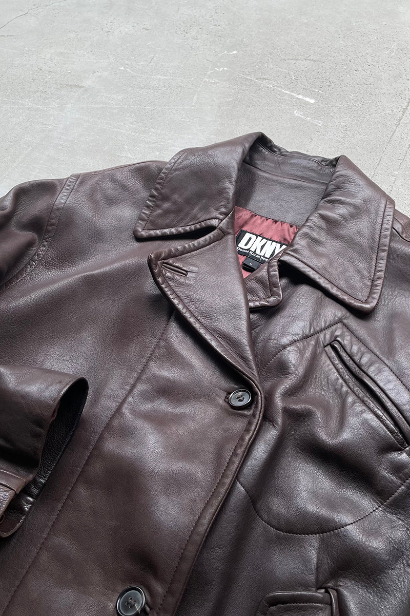 MADE IN USA 90'S LEATHER SHORT COAT / BROWN [SIZE: L USED]