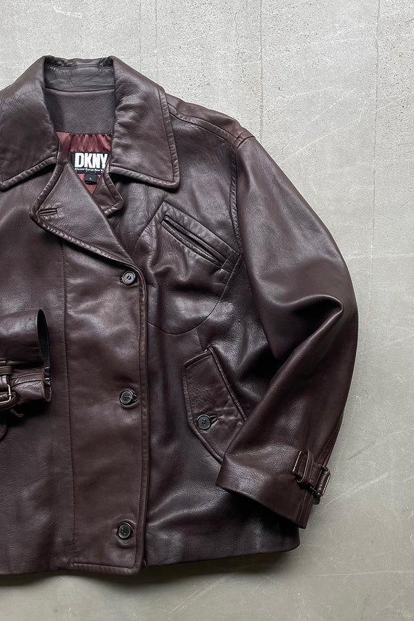 MADE IN USA 90'S LEATHER SHORT COAT / BROWN [SIZE: L USED]