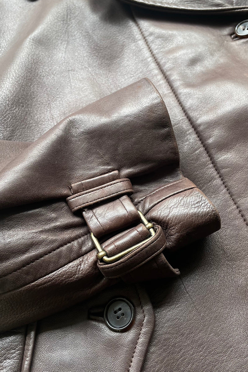 MADE IN USA 90'S LEATHER SHORT COAT / BROWN [SIZE: L USED]