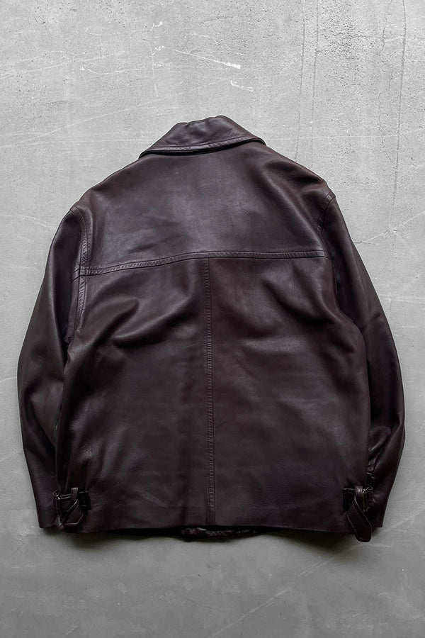 MADE IN USA 90'S LEATHER SHORT COAT / BROWN [SIZE: L USED]