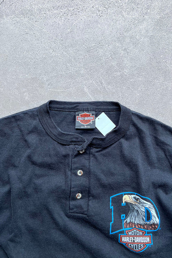 MADE IN USA 95'S HENLEY NECK T-SHIRT / BLACK [SIZE: L USED]