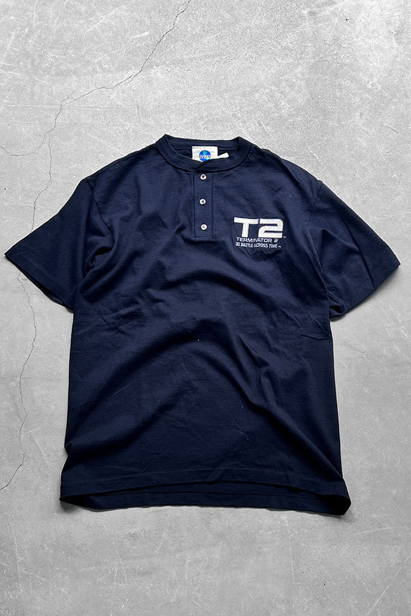 MADE IN USA TERMINATOR2 HENLEY NECK MOVIE T-SHIRT / BLACK [SIZE: S USED]