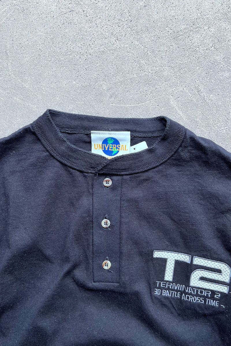 MADE IN USA TERMINATOR2 HENLEY NECK MOVIE T-SHIRT / BLACK [SIZE: S USED]
