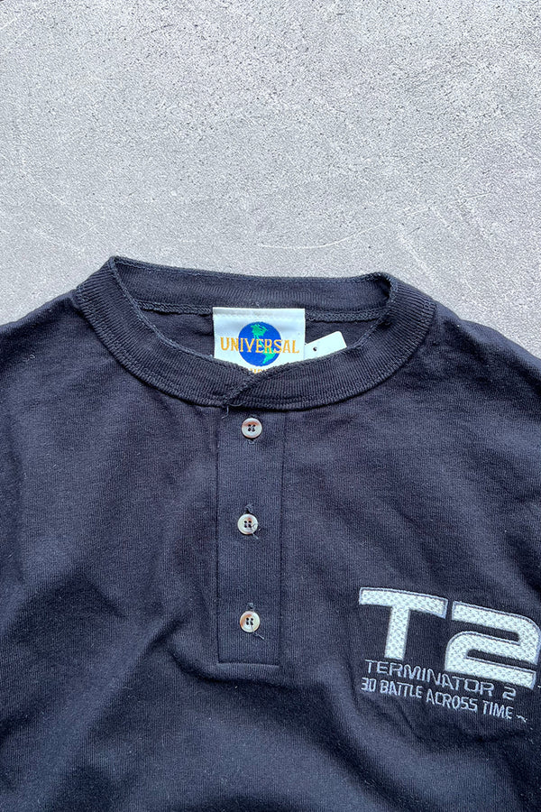 MADE IN USA TERMINATOR2 HENLEY NECK MOVIE T-SHIRT / BLACK [SIZE: S USED]
