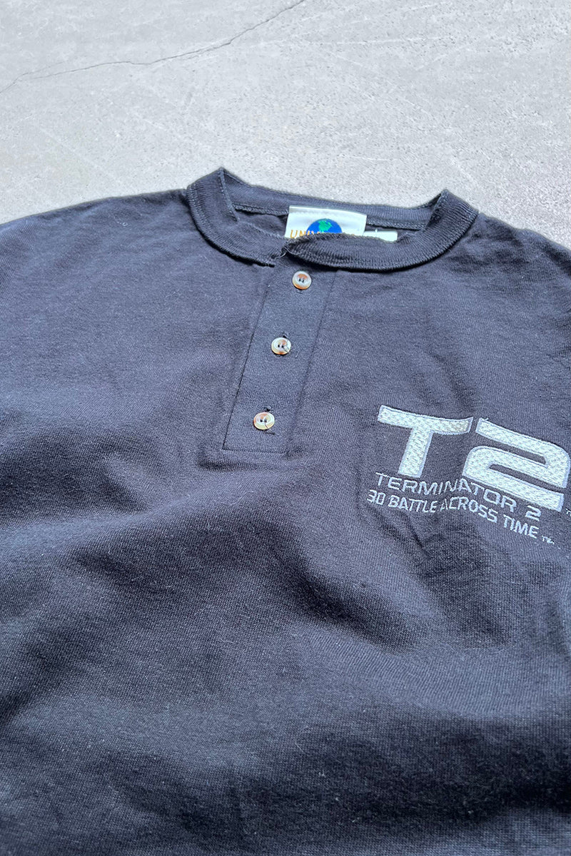 MADE IN USA TERMINATOR2 HENLEY NECK MOVIE T-SHIRT / BLACK [SIZE: S USED]