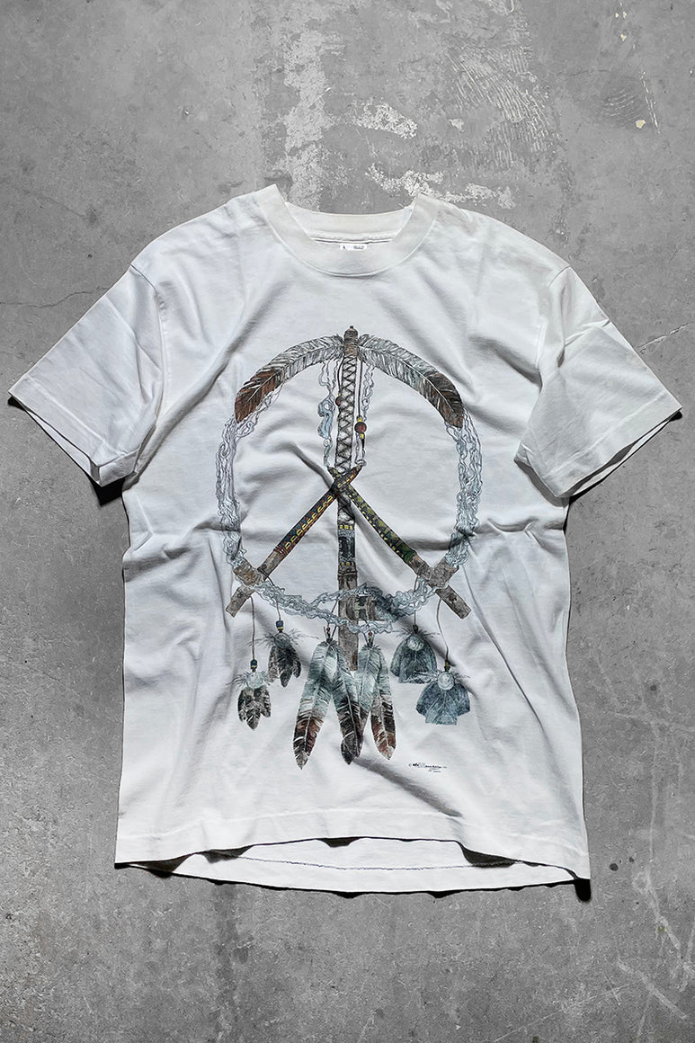 MADE IN USA 93'S PEACE DESIGN T-SHIRT / WHITE [SIZE: L USED]
