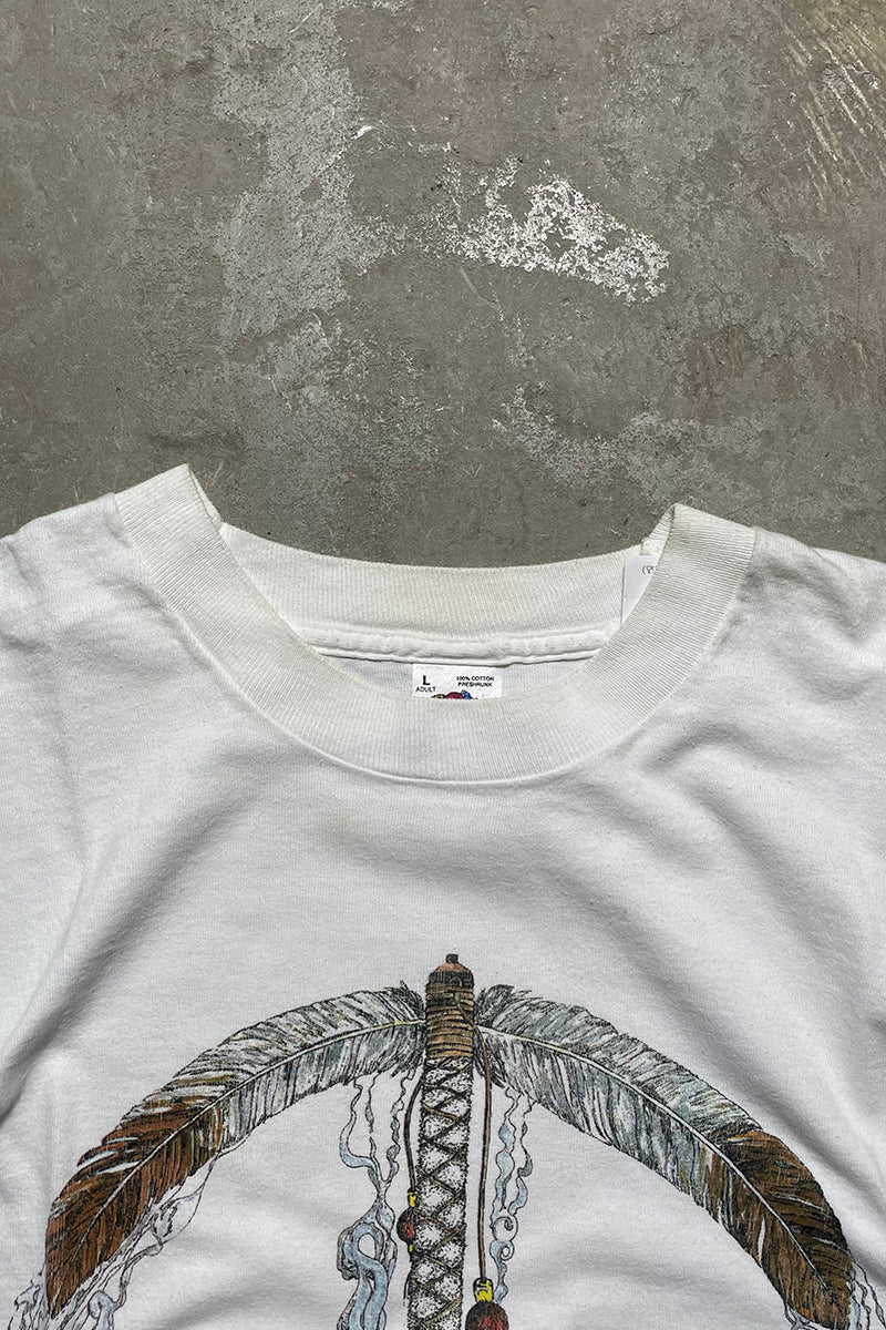 MADE IN USA 93'S PEACE DESIGN T-SHIRT / WHITE [SIZE: L USED]