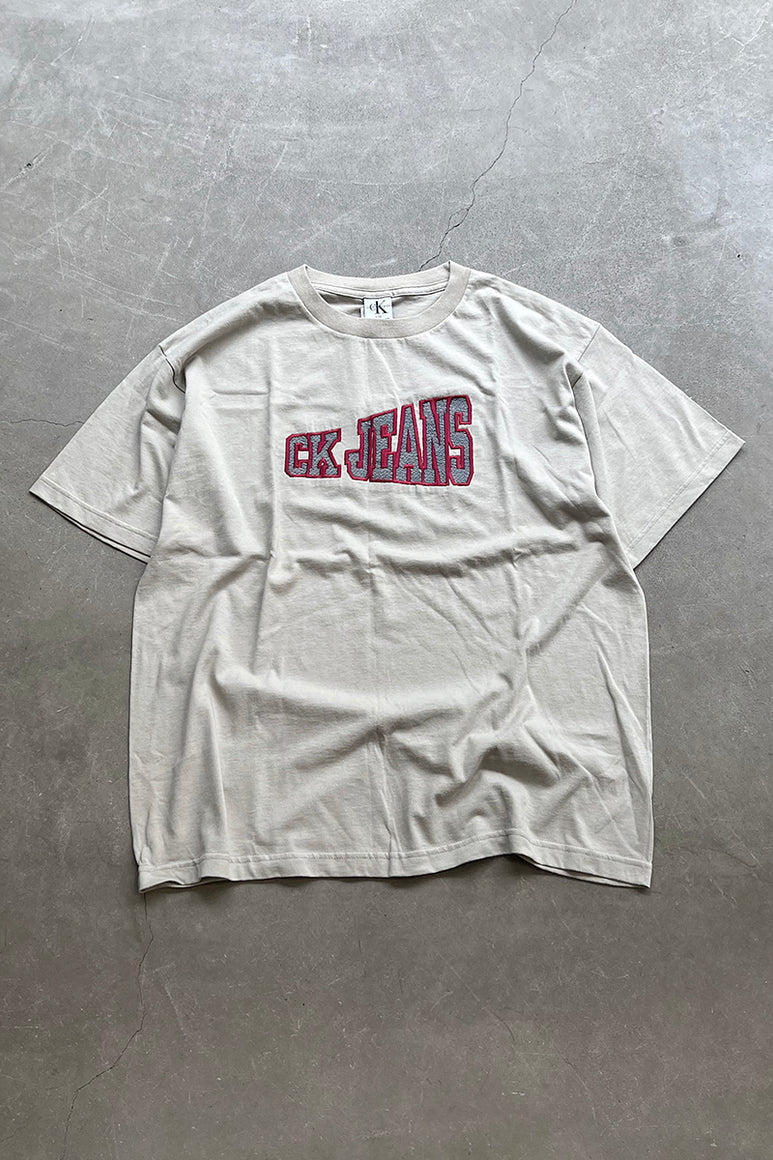 MADE IN USA 90'S EMBROIDERY T-SHIRT / GRAY [SIZE: L DEADSTOCK/NOS]