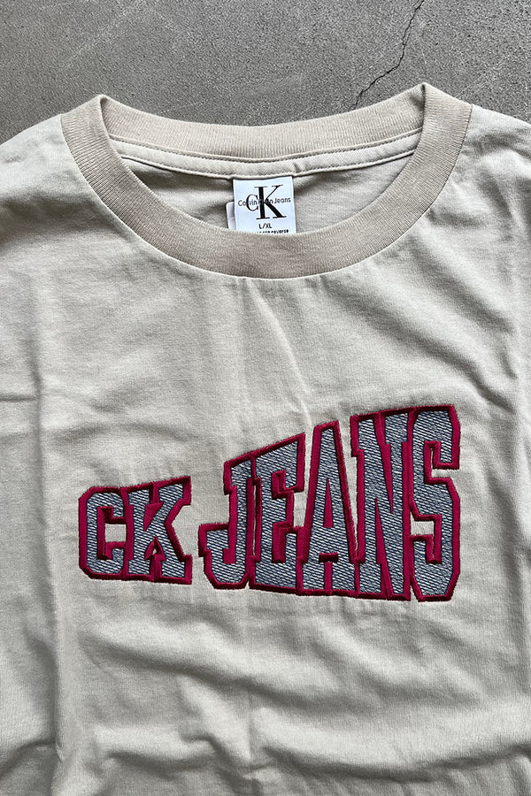 MADE IN USA 90'S EMBROIDERY T-SHIRT / GRAY [SIZE: L DEADSTOCK/NOS]