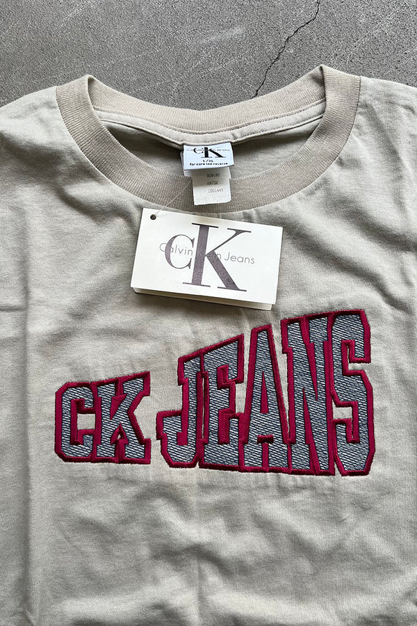 MADE IN USA 90'S EMBROIDERY T-SHIRT / GRAY [SIZE: L DEADSTOCK/NOS]
