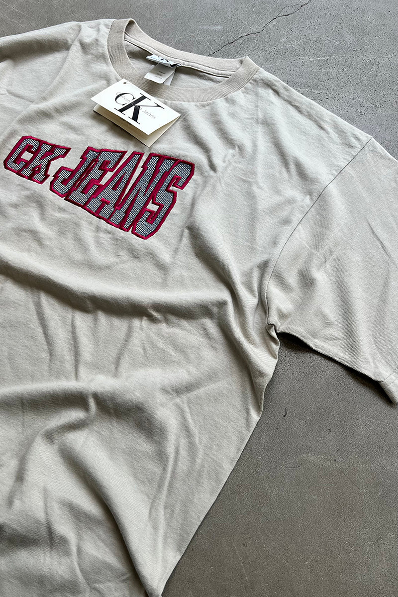 MADE IN USA 90'S EMBROIDERY T-SHIRT / GRAY [SIZE: L DEADSTOCK/NOS]