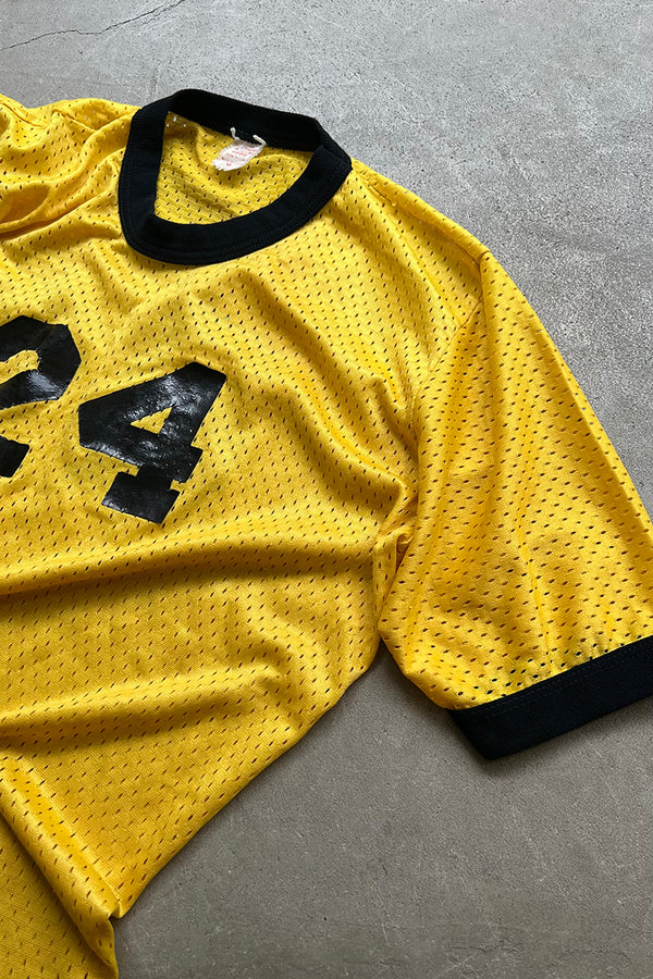 MADE IN USA 80'S MESH GAME T-SHIRT / YELLOW [SIZE: M USED]
