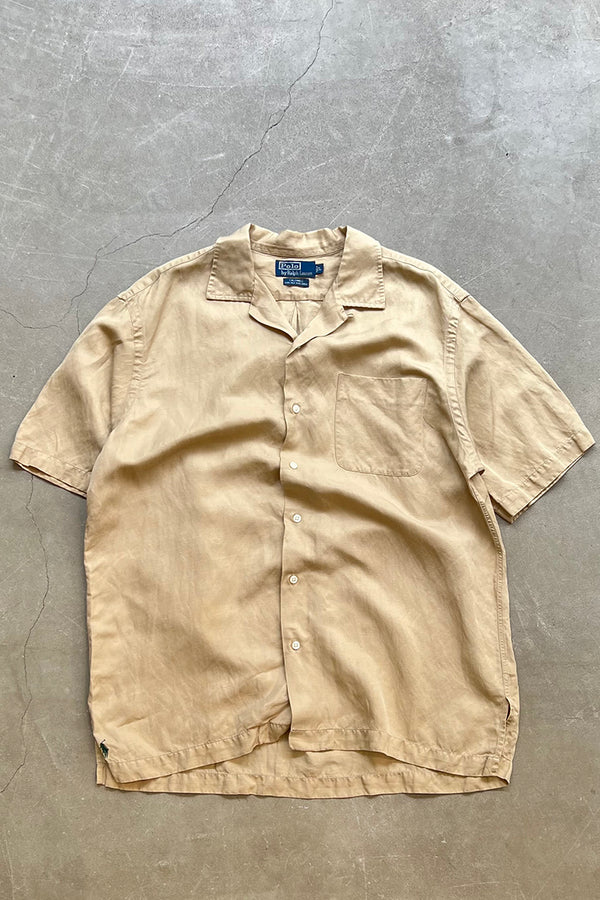 90'S S/S CALDWELL SILK LINEN SHIRT / BEIGE [SIZE: L USED]