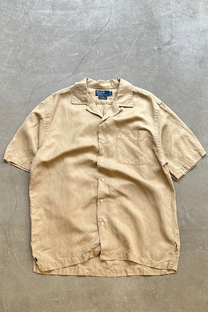 90'S S/S CALDWELL SILK LINEN SHIRT / BEIGE [SIZE: L USED]