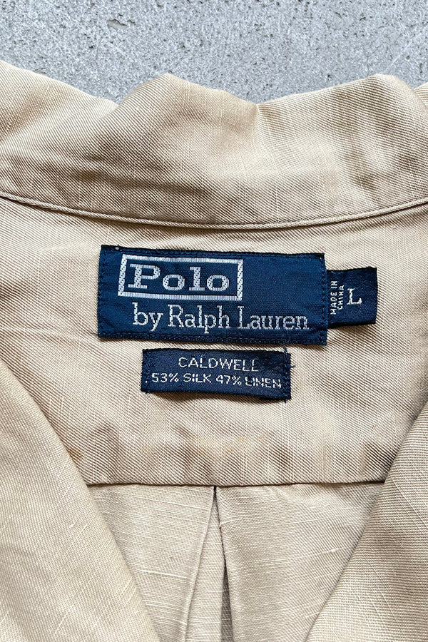 90'S S/S CALDWELL SILK LINEN SHIRT / BEIGE [SIZE: L USED]