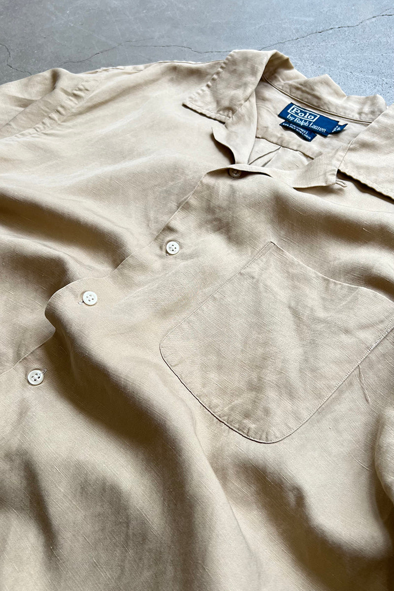 90'S S/S CALDWELL SILK LINEN SHIRT / BEIGE [SIZE: L USED]