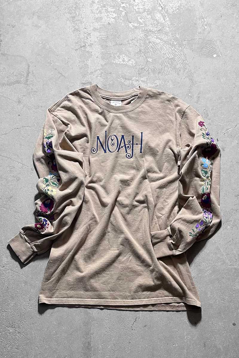 L/S LOGO&FLOWER PRINT T-SHIRT / BEIGE [SIZE: M USED]