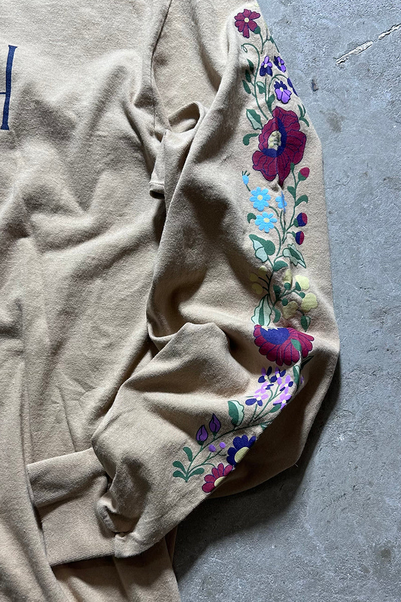 L/S LOGO&FLOWER PRINT T-SHIRT / BEIGE [SIZE: M USED]