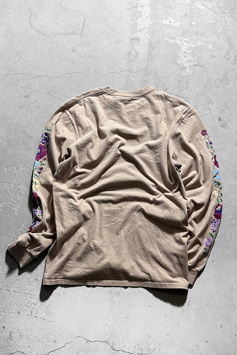 L/S LOGO&FLOWER PRINT T-SHIRT / BEIGE [SIZE: M USED]