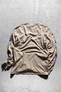 L/S LOGO&FLOWER PRINT T-SHIRT / BEIGE [SIZE: M USED]