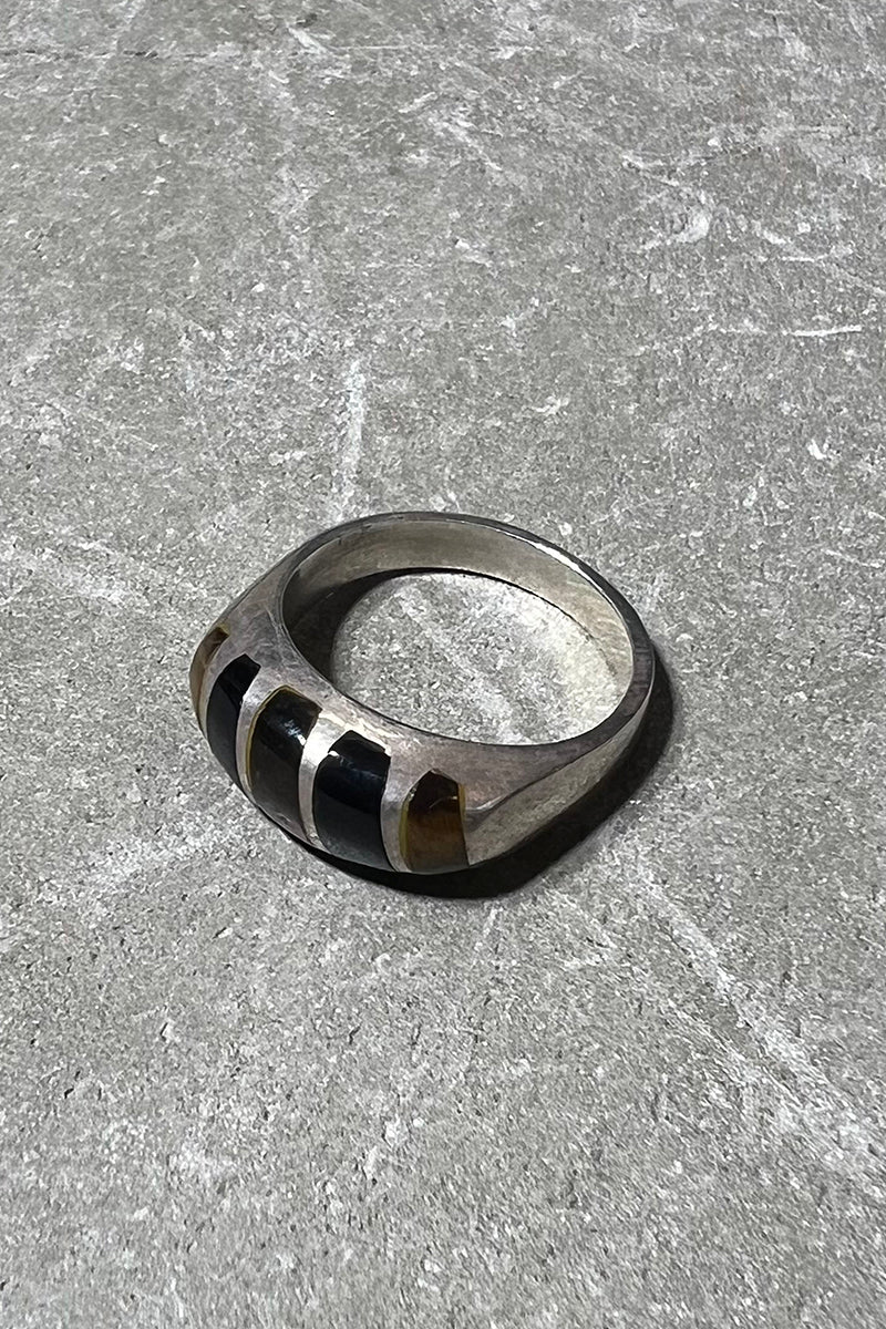 925 SILVER RING W/TIGER EYE ONYX / SILVER [SIZE: 21号相当 USED]