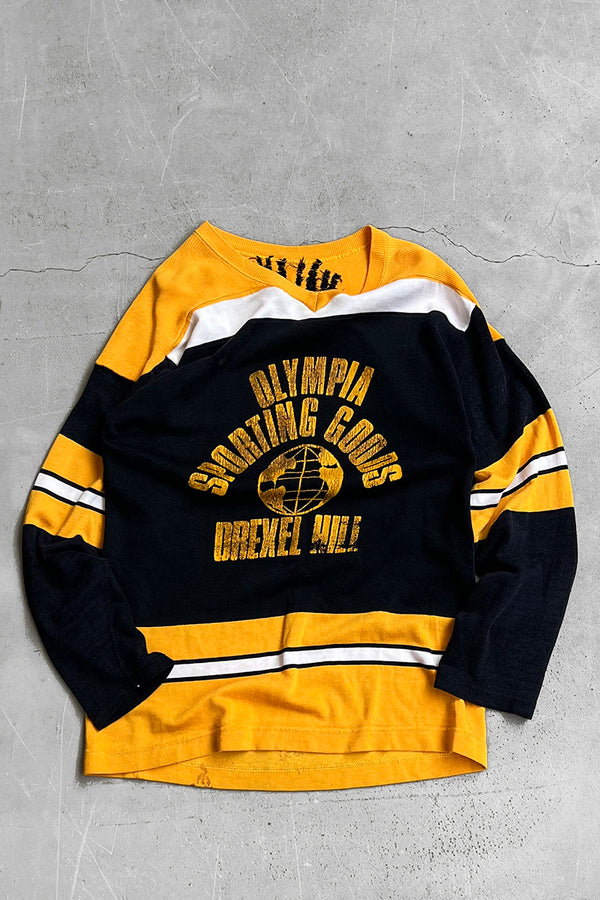 MADE IN USA 70'S L/S V-NECK HOCKEY SHIRT / YELLOW [SIZE: M USED]
