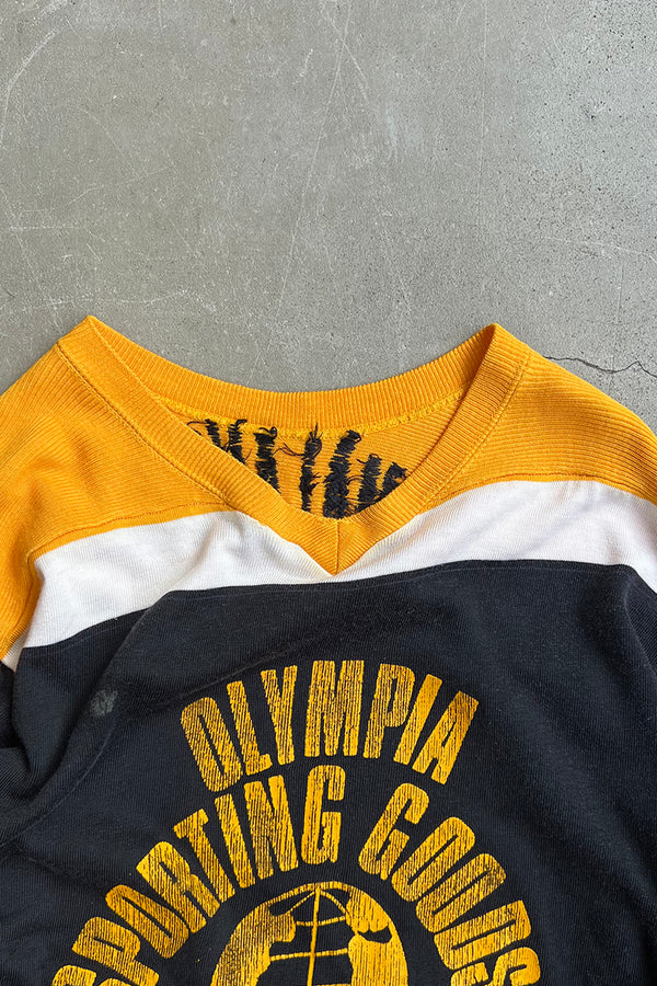 MADE IN USA 70'S L/S V-NECK HOCKEY SHIRT / YELLOW [SIZE: M USED]