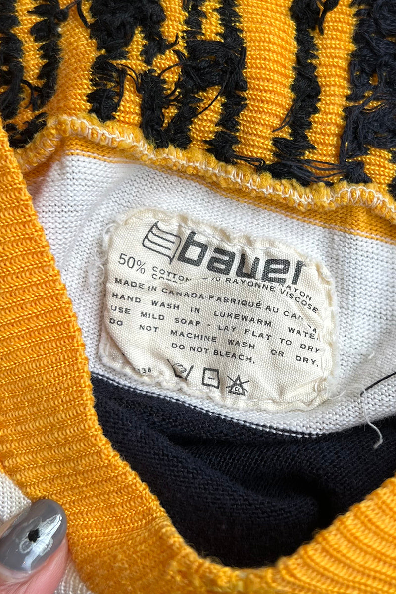 MADE IN USA 70'S L/S V-NECK HOCKEY SHIRT / YELLOW [SIZE: M USED]