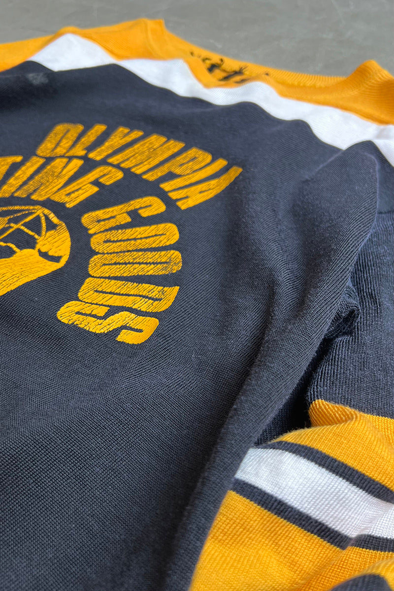 MADE IN USA 70'S L/S V-NECK HOCKEY SHIRT / YELLOW [SIZE: M USED]