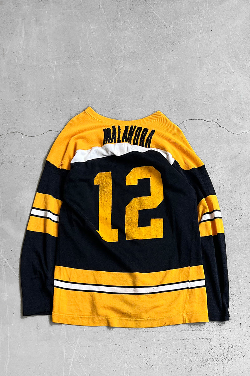 MADE IN USA 70'S L/S V-NECK HOCKEY SHIRT / YELLOW [SIZE: M USED]